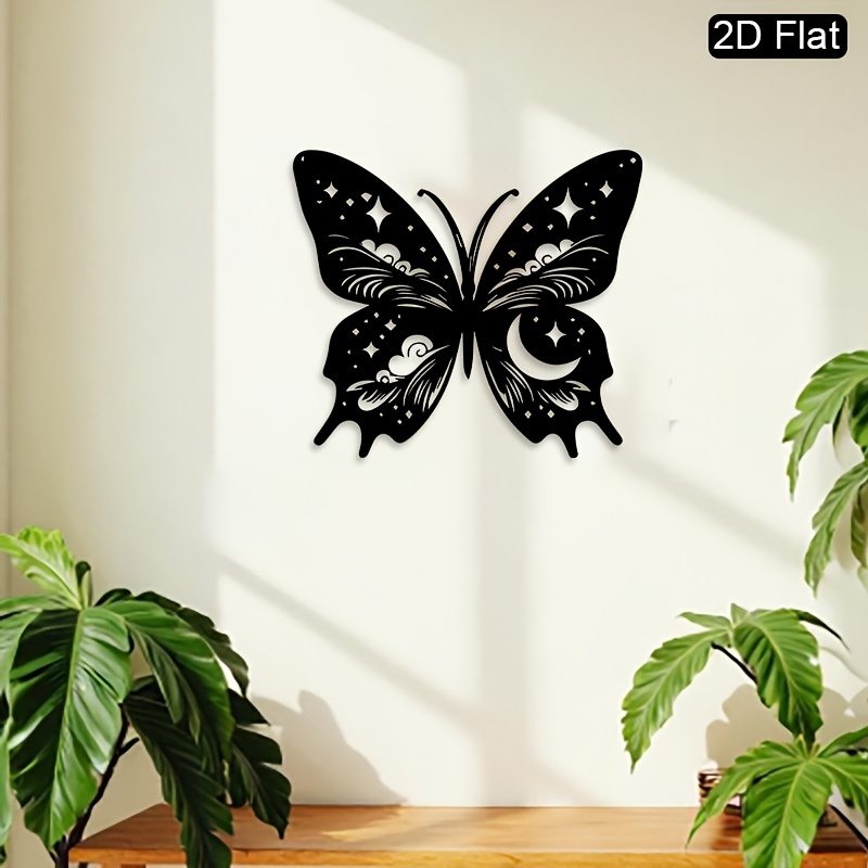 Art Craft Night - CIFBUY Décoration Murale Métallique Lune Papillon
