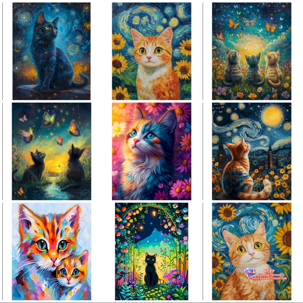 Art Craft Night - Kit de Peinture Diamant Chat Animal,