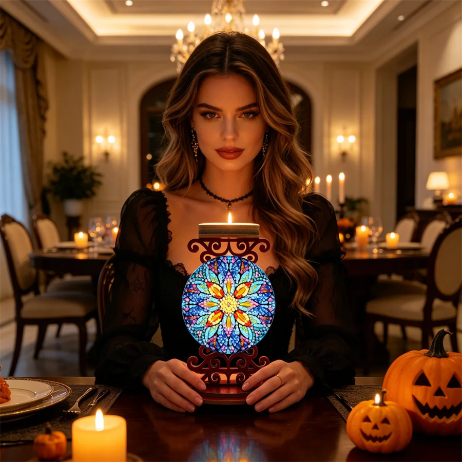 Art Craft Painting - Porte-bougie fleur, cadeau de fête d'Halloween,